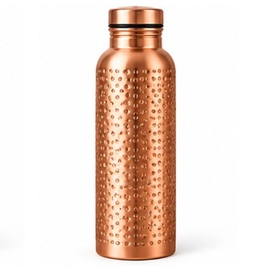 Bouteille d'eau artisanale en cuivre avec motif Arbre de Vie, gourde métallique portable avec couvercle - Product Image 4