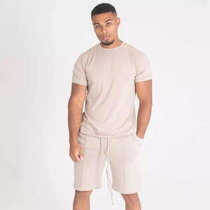 T-shirt et short rayés pour homme, vêtements pour homme, ensemble deux pièces personnalisé pour l'été, streetwear en coton, ensemble deux pièces uni pour homme - Product Image 6