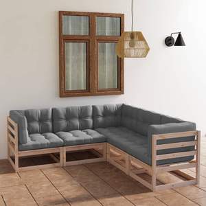 Conjunto Modular Mediano para Jardín, Muebles de Patio de Madera Natural de Pino Sólido - Product Image 1