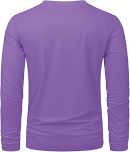 T-shirt à manches longues pour homme, couleur unie, col rond, coupe classique, tricoté, design uni, violet - Product Image 3