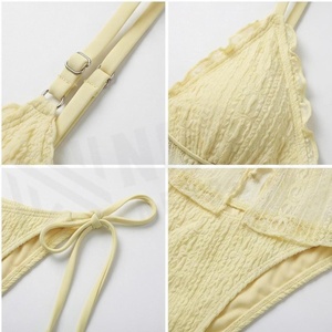 Traje de baño de una pieza para mujer con encaje, escote pronunciado, lazo lateral, push-up, bikini amarillo - Product Image 4