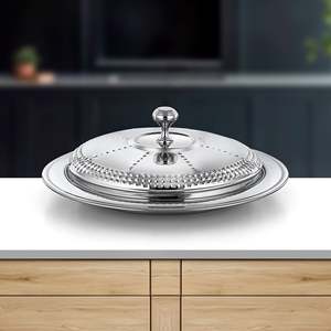 Bol de service en métal poli de haute qualité avec couvercle, compatible lave-vaisselle, écologique, pour servir des dattes, design moderne, idéal pour les cadeaux, les fêtes, le Ramadan - Product Image 1