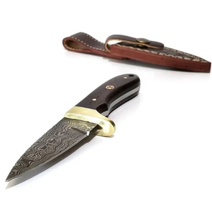 Couteau à lame fixe en acier Damas fait main avec manche en bois, couteau de chasse à pointe tombante, bord droit, usage extérieur, vente en gros OEM - Product Image 2