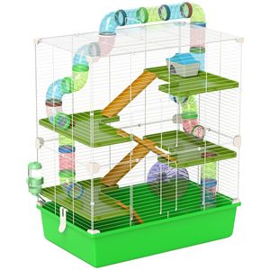 Jaula para Hámster de 23 Pulgadas, Verde, de 5 Niveles, con Rueda y Botella de Agua, para Mascotas Pequeñas y Grandes, Hecha de Acrílico con Diseño de Animales - Product Image 1