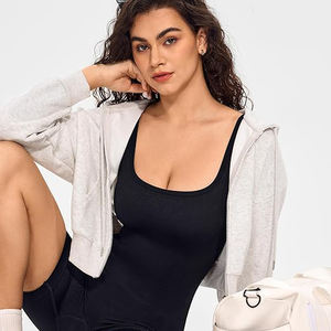 จั๊มสูทโยคะแบบซิปหน้าสำหรับผู้หญิง บอดี้สูทออกกำลังกายไร้รอยต่อ เอววี ทรงเข้ารูป เอวสูง ผ้ายืดสแปนเด็กซ์ โพลีเอสเตอร์ ชุดออกกำลังกายที่จำเป็น - Product Image 4