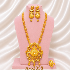 Designer Ethnic Long Zircon Trendy <b>Necklace</b> <b>Set</b> with Matching <b>Earrings</b> Gold Plated <b>Silver</b> Plated Wedding Jewelry A-63058 - Product Image 1