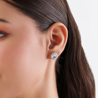 Produk Baru Terlaris Anting-anting Stud Cluster Emas Putih 14K Solid dengan Aquamarine & Berlian Perhiasan Batu Kelahiran Bulan Maret