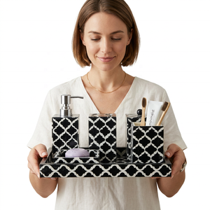 Ensemble d'accessoires de salle de bain de luxe en os incrusté, fait main, écologique, pliable et personnalisé, huit pièces, pour une décoration de salle de bain artisanale - Product Image 1