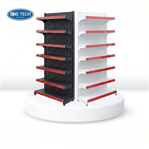 One Tech <b>Industrial</b> 7 Layer Wall Single Side Perforated Display Shelf Powder Coated Metal Rust Free Anti Slip Multi Use Mart - Product Image 4