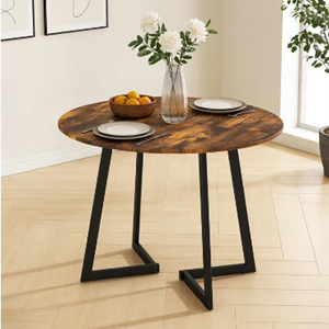 Mesa de comedor con tablero de madera, base de metal negro, mesa de comedor redonda de metal, para uso doméstico y en restaurantes, mesa de comedor para 4 personas - Product Image 2