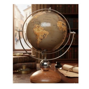 Globe Rotatif Métallique Antique et Vintage, Écologique, Durable, Thème Nautique, Éducatif, Sphère Décorative de Bureau Traditionnelle - Product Image 1
