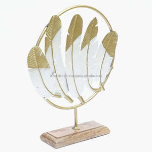 Just Arrived Unique Home <b>Table</b> Top Decor Carved Metal Feather Accent Wood Base Aluminium Handicraft for Ramadan Christmas Party - Product Image 2