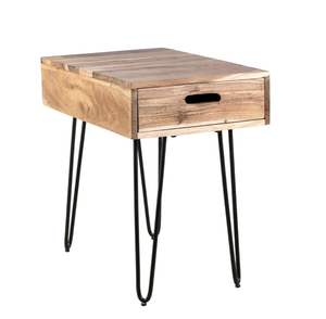 Solid Wood Nightstand <b>With</b> 1 Drawer Bedside <b>Table</b> <b>Foldable</b> Hairpin <b>Leg</b> End <b>Table</b> for Bedroom - Product Image 2
