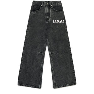 Pantalon tendance pour garçons, jean noir dégradé, coupe droite, pour acheteurs en gros, service OEM, avec poches latérales et design décontracté. - Product Image 1