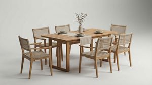 Ensemble de table à manger en bois portable de style scandinave moderne avec 4 chaises, design rectangulaire, meubles pour la maison, assemblage non requis, extérieur - Product Image 2