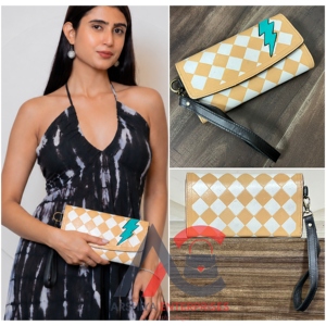 Western Lightning Bolt Checkered Leather <b>Wristlet</b> Wallet for Women Boutique Cowgirl Clutch Purse Phone Holder Card Organize Gift - Product Image 1