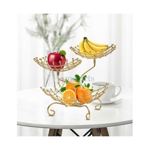 Panier à fruits de qualité supérieure à 3 niveaux, design unique, couleur or, panier de rangement pour légumes en fer, à prix abordable - Product Image 1