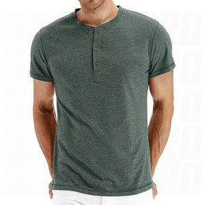 Camiseta Henley Básica de Manga Corta para Hombre, Corte Ajustado, 2026, Casual, de Alta Calidad, Estampada, Premium, Ligera - Product Image 1