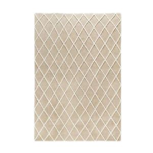 Tapis rectangulaire moderne à motif treillis, beige et blanc, en polyester tufté, avec dos antidérapant en caoutchouc, idéal pour salon et usage intérieur – Meilleur prix - Product Image 1