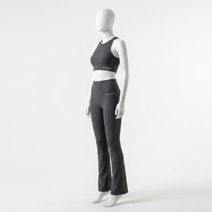 <b>Women</b> Ribbed Yoga Set Charcoal <b>Crop</b> Tank Sports Bra Flare <b>Leggings</b> Gym Fitness Workout Activewear Two Piece Set - Product Image 1