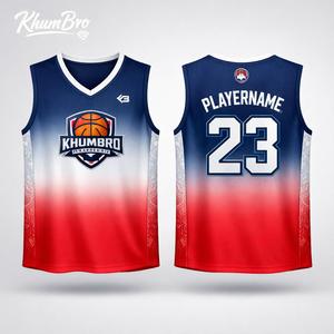 Ensemble de maillot de basket-ball KhumBro unisexe sans manches, col en V, dégradé rouge marine, uniforme athlétique respirant pour adultes, toutes saisons - Product Image 5