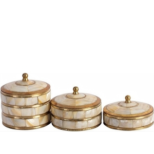 Set Of 2 Elegant Round Shape Canister With Mother of Pearl Inlay and Gold Trim Kitchen Storage <b>Container</b> Accessories - Product Image 2