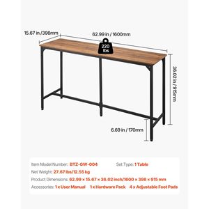 1 Mesa de Bar para Cocina de 53 Pulgadas, Mesa Alta Rectangular para Comedor, con Bordes Redondeados, Mesa de Bar para Balcón, Categoría de Producto: Mesas de Bar - Product Image 3
