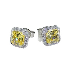 ต่างหูเงิน925สุดหรูพร้อมเพทายสีเหลืองสำหรับเป็นของขวัญดีไซน์แบบแฟชั่นโรเดียมและชุบทอง - Product Image 1