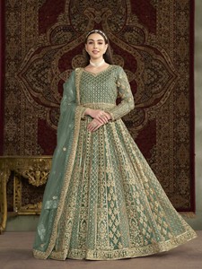 Traje Anarkali Moderno Bordado en Tela de Red Semisellada para Bodas, Fiestas, Graduaciones y Diwali - Product Image 2