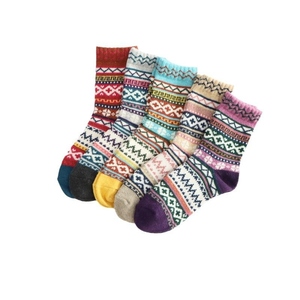 <b>Women's</b> <b>Thick</b> Rabbit Wool Blend Crew <b>Socks</b> Knitted Winter Warm Plaid Pattern Retro Ethnic Style Artistic Sweat-Absorbent Casual - Product Image 2