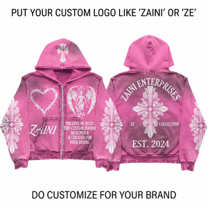 Premium 400 GSM Cotton Blend Fleece Zipper <b>Hoodie</b> <b>Pink</b> Washed Custom Graphic Logo Heavyweight Streetwear Jacket - Product Image 1