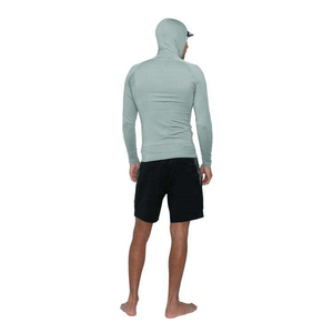 Haut de surf à manches longues pour homme, gris clair, séchage rapide, en spandex et polyester, avec capuche, protection solaire intégrale - Product Image 2