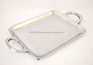 Plateau décoratif en aluminium personnalisé en gros pour hôtels et restaurants Plateau décoratif en métal de luxe fait main fini en nickel - Product Image 6