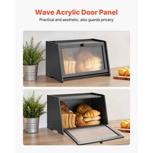 Contenedor de Pan de Bambú de Gran Capacidad con Panel de Puerta Ondulado, Organizador de Cocina de Acrílico Negro, Panera de Madera Estilo Rústico - Product Image 5