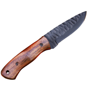 Black Fixed Blade Hunting Knife with Brown Wooden Handle Textured Blade <b>Outdoor</b> Camping Survival Utility Knife for Hiking - Product Image 1