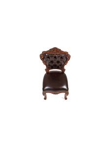 Silla de Comedor de Madera Maciza Antigua de Lujo con Tapicería de Cuero Acolchado, Marco Tallado, Estilo Barroco Clásico, Muebles para Restaurante - Product Image 3