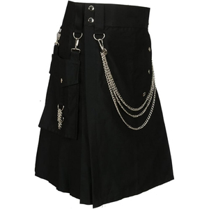 Kilt utilitaire robuste en jean de coton pour homme, avec surpiqûres renforcées et fermeture à bouton-pression réglable, nouveau modèle 2026 - Product Image 1
