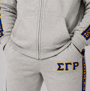 Ensemble de survêtement gris pour homme Sigma Gamma Rho, 100 % coton, séchage rapide, respirant, avec sweat à capuche zippé et pantalon de survêtement, rayures bleues et dorées, lettres grecques - Product Image 3