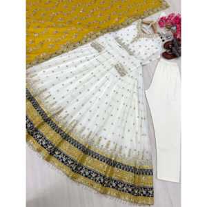 Heavy Faux Georgette Conjunto de mujer para fiestas Vestido Dupatta & Bottom Exquisite Party Wear - Product Image 3