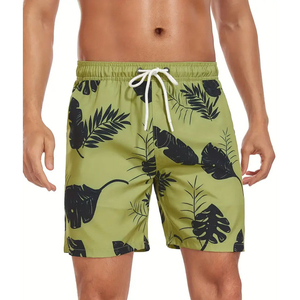 Men's Green Tropical Print Swim <b>Shorts</b> Quick Dry Drawstring Waist Casual Board <b>Shorts</b> - Product Image 5