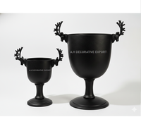 Seau à glace en aluminium doré antique avec poignée en forme de cerf |   Élégant bois de cerf pour refroidisseur |   Trophée de bar à cocktails glamour pour mariage