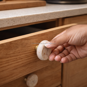 Poignée de meuble en marbre naturel 40x60mm, bouton de tiroir en laiton à visser, quincaillerie de luxe en pierre pour cuisines - Product Image 1