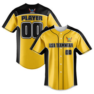 USA TEAMWEAR Baseball Jersey Yellow Black Sublimated Print Moisture Wicking Unisex Adult Short Sleeve Regular Fit - Product Image 5