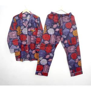 Conjunto de Pijama para Mujer, Estampado a Mano, 100% Algodón, Secado Rápido, Cuello en V, Manga Larga, Diseño Tradicional, Verano - Product Image 5