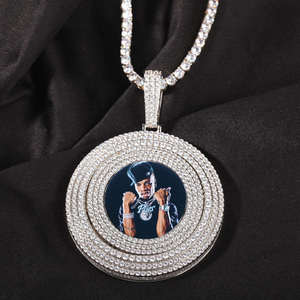 Colgante de Moissanita con Corte Brillante Redondo, Engaste de Bisel, Medallón para Fotos, Joyería Masculina, Estilo Hiphop, Chapado en Plata 925 - Product Image 3