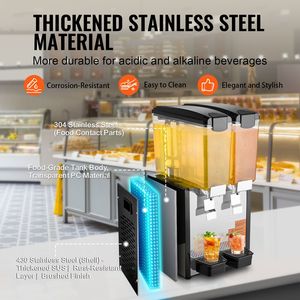 Dispenser Commerciale per Tè Freddo in Acciaio Inox da 270W, 10L/10.6QT per Serbatoio, 2 Serbatoi, Macchina per Bevande e Succhi, 220V, Materiale PC - Product Image 4