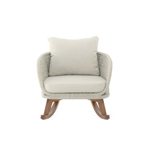 Set di 2 sedie a dondolo contemporanee minimaliste in vimini beige da 29,5 pollici con struttura in legno resistente e morbidi cuscini in poliestere - Product Image 5