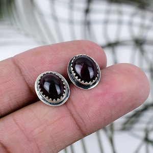 Garnet 925 Sterling <b>Silver</b> <b>Stud</b> Earrings Fine Gems for Wedding Engagement Anniversary Gifts with Oval Shape Cut Gemstone - Product Image 2