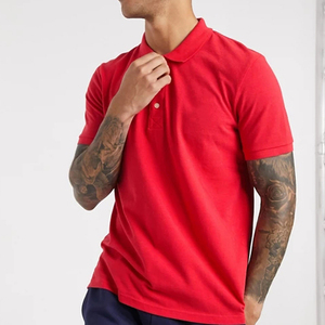 เสื้อโปโลผู้ชายสีแดง แขนสั้น ผ้าฝ้ายปิเก้ ดีไซน์ทอระบายอากาศ สีพื้น สไตล์ลำลอง - Product Image 1
