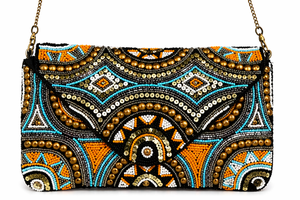Pochette perlée faite à la main avec chaîne |   Sac de soirée géométrique multicolore |   Sac à main Statement |   Sac à chaîne au design géométrique - Product Image 2